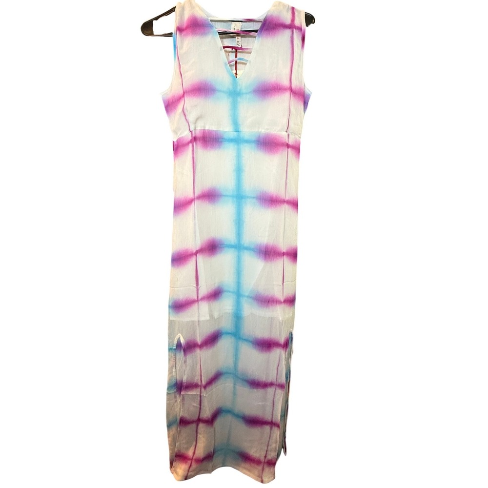 Raga Womens Tie Dye Maxi Dress XS White Purple Blue Sleeveless V-Neck NWT